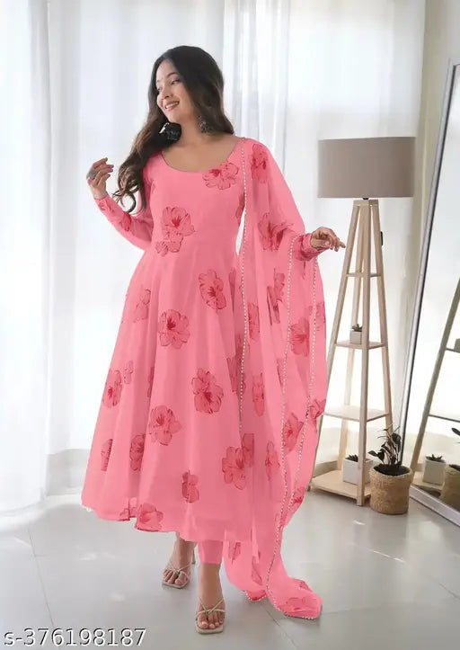 Pink silk kurta with matching dupatta