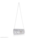 Shiny metallic clutch bag with glitter effect, decorative design, evening wear accessory