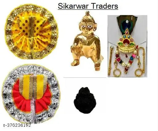 Brass Krishna Shringaar Set with Laddu Gopal Decorative Showpiece - 8 cm, traditional Indian laddu gopal dress accessory