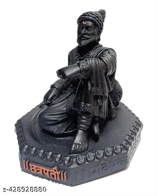 Polystone Chhatrapati Shivaji Maharaj statue, matte black finish, handcrafted Indian artifact for home decor or gift