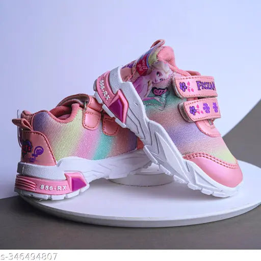 Rainbow pink mesh sneakers with wings sticker, playful kids shoes in colorblock design from FootStation