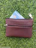 Leather small wallet, ideal for women, men, girls, boys. Solid pattern, 2 compartments, 13cm x 9cm, India-made zipper wallet with credit card holder