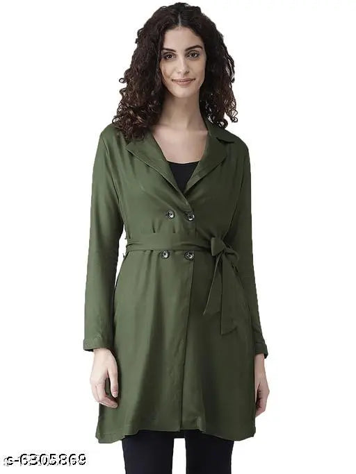 Olive lyocell jacket for women, three-quarter sleeves with embroidered net pattern. Sizes: S (34in bust, 21in length), M (36in bust, 22in length), XL (41in bust, 24in length), XXL (43in bust, 25in length). Made in India