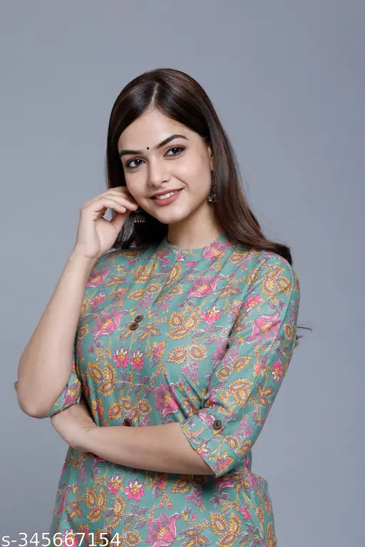 Trendy printed cotton kurti for women & girls, 100% pure cotton, three-quarter sleeves