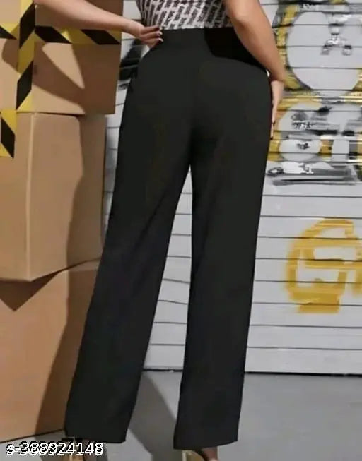 Black high-waisted trouser, wide-leg style, women's fashion, smart casual wear