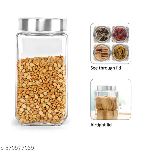 Spice glass jar with silver lid, see through glass with brown spices