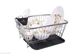 Stainless steel dish drainer with water drainage tray and spoon jar