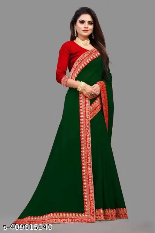 Green and red saree with pallu
