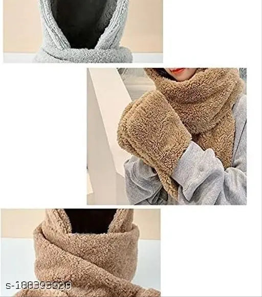 Multicolored hooded scarf with pockets, women's wear, casual style