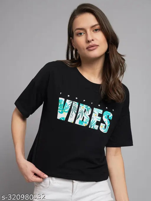 Cotton printed half sleeve crop t-shirt in trendy attractive design, ideal for women's casual outfits