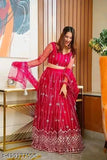 Embroidered net lehenga-choli & dupatta set, Indian bridal wear for women, semi-stitched or unstitched in free size (44in waist, 44in length)