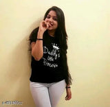 Black cotton "Little Princess" T-shirt, half sleeve, printed, white jeans.