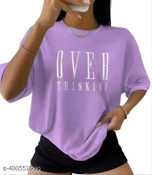 Loose oversized tshirt for women, purple cotton tee