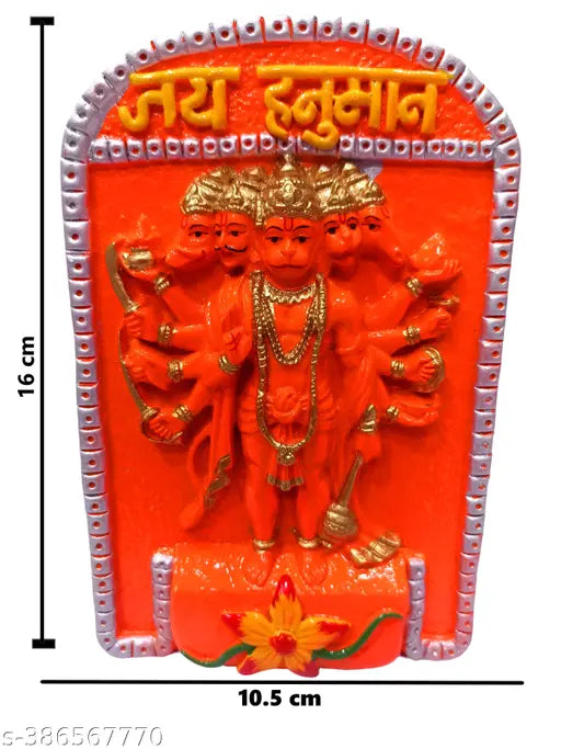 Orange polyresin Panchmukhi Hanuman door plate, exquisite Indian home decor" (104 characters)