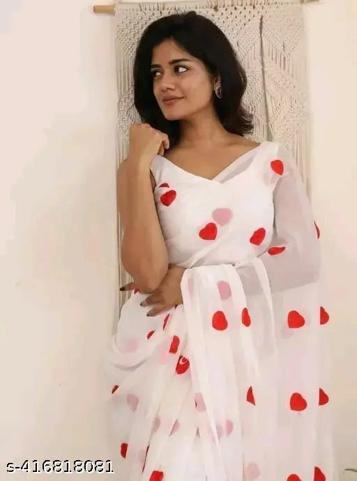 Embroidered georgette saree with floral designs
