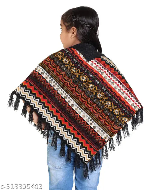 Soft woolen Discoveryline girls poncho, printed pattern, sleeveless design for 2-3 years old, Indian origin