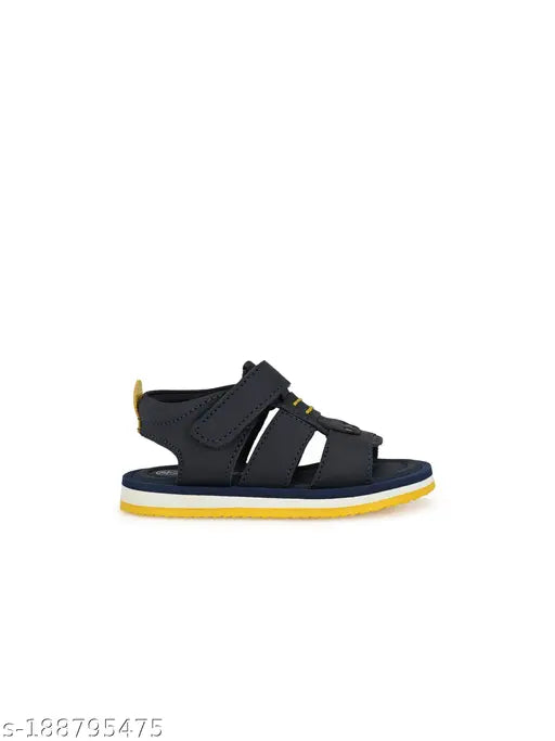 Genuine leather navy blue closed-toe casual sandals for boys, featuring a tuskey design and fisherman style