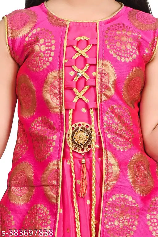 Sleeveless silk printed net gown for beautiful girls, age group 18 months to 7 years, Indian origin