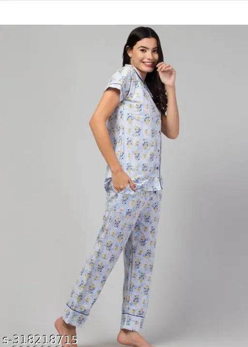 Stylish cotton nightdress for women and girls, printed with vibrant pattern, comfortable and trendy night suit dress, India origin