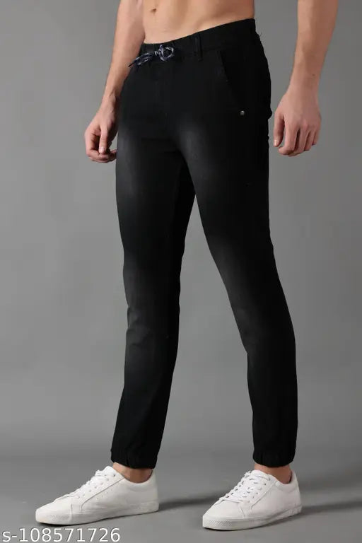 Denim men's regular black jeans, slim fit with elastic waistband, four pockets. PRJ IN STYLE affordable daily fashion, comfortable and easy to wash, size options: 28, 30, 32, 34, 36 (India)