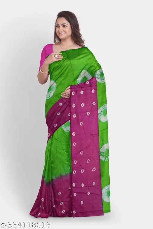 Original South Indian & Maharashtrian fancy Chiffon saree for daily wear and occasional events with dyed/washed pattern and separate Art Silk blouse, free size (Saree length: 5.5m, Blouse length: 0.8m), handcrafted in India