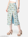 Sheer blue printed front slit skirt