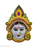 Yellow plastic Maa Lakshmi Mukhota for pujas and decor, depicting the goddess of wealth and prosperity