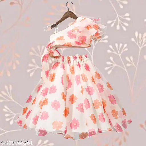 Stylish floral georgette lehenga choli for girls aged 2-8 years, vibrant ethnic party wear from PANTHI FAB India