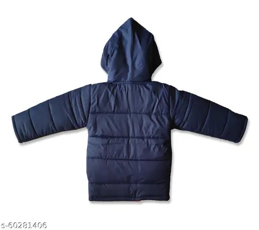 Boys' navy blue padded jacket with a hood, zip closure
