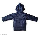 Boys' navy blue padded jacket with a hood, zip closure