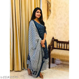 Viscose-Chanderi printed Anarkali kurta set with dupatta and palazzo, Indian women's fashion on mannequin