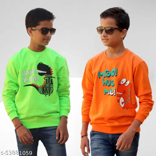 Boys Winter Fleece Round Neck Sweatshirts (Pack Of 2)