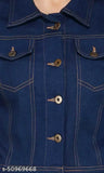 Dark blue denim women's jacket, solid pattern, trending fashion wear for women by Saman Fashion