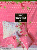 Multi-color superfine floral cotton 5PC bedsheet set for adults, ideal for summer [90x100 inches]