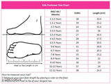 LED lighted leight shoes for boys and girls, size chart from 5 to 13 years