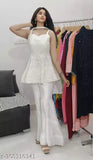 Black and white lace embroidered sharara top with matching bottom, party wear