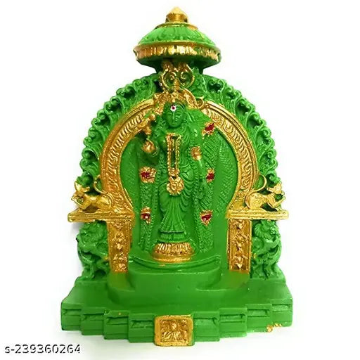 Green resin Madurai Meenakshi Amman statue, authentic Indian god idol with intricate detailing, perfect for Pooja room or home decor