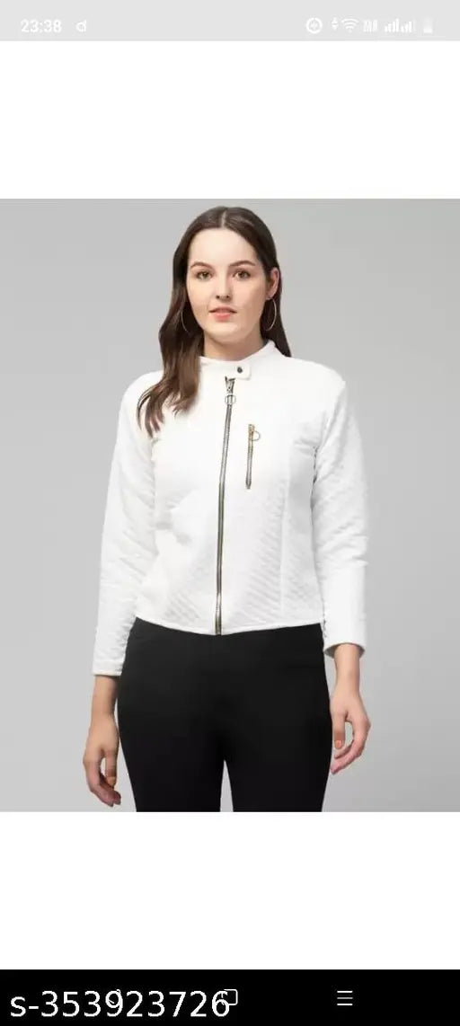 White leather long-sleeve jacket from SAHANA STYLE, solid pattern for women's size S and M, made in India