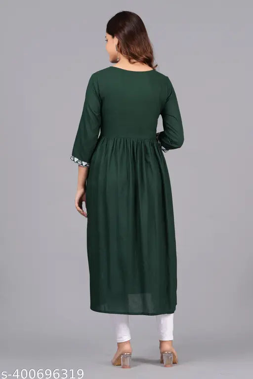 Rayon Naira Cut Embroidery Kurta, solid combination, three-quarter sleeves, Indian traditional outfit for women
