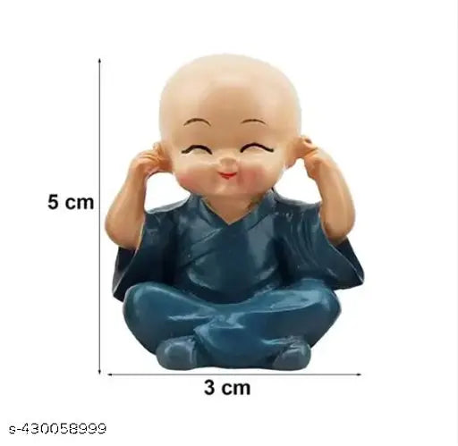 Multicolor resin Baby Monk Buddha set for home decor, car dashboard, living room, office - Indian crafted art piece (set of 4)