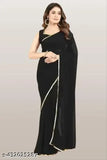 Black pure georgette saree with mirror work border and pallu