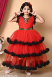 Red tulle and lace party frock with bow embellishments