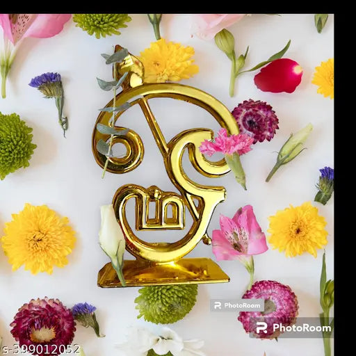 Gold color medium-sized Murugan Om Vel religious idol for car dashboard, Indian crafted art for pooja room decor