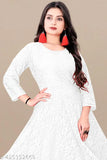 White long-sleeved dress, v-neck, flared skirt
