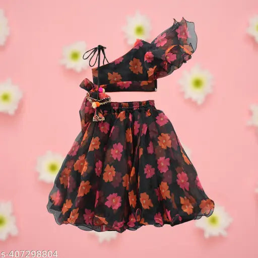 Blue Georgette Embellished Floral Printed Lehenga Choli set for 4-5 years, Indian ethnic wear for kids party