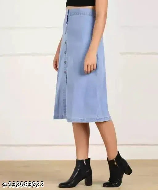 Dark blue denim midi skirt
