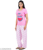 Pink cotton printed pajamas set, with top