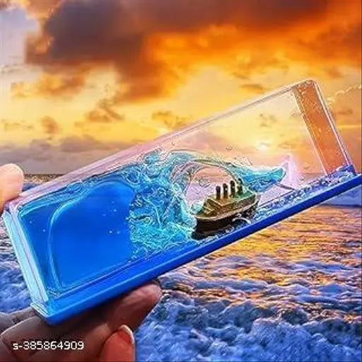 Clear acrylic Titanic wave cruise ship dashboard decor, nautical showpiece with liquid motion. Perfect for car, home, or office