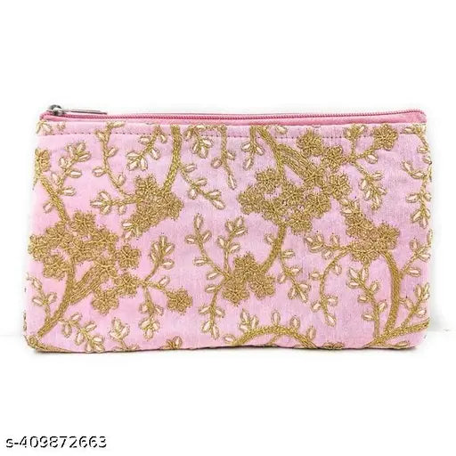 Embroidered potli purse with zip closure and multiple compartments