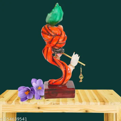 Modern Art Resin Krishna Idol, flute-playing, 11.5x11.5x34cm, home decor accent for living room or office